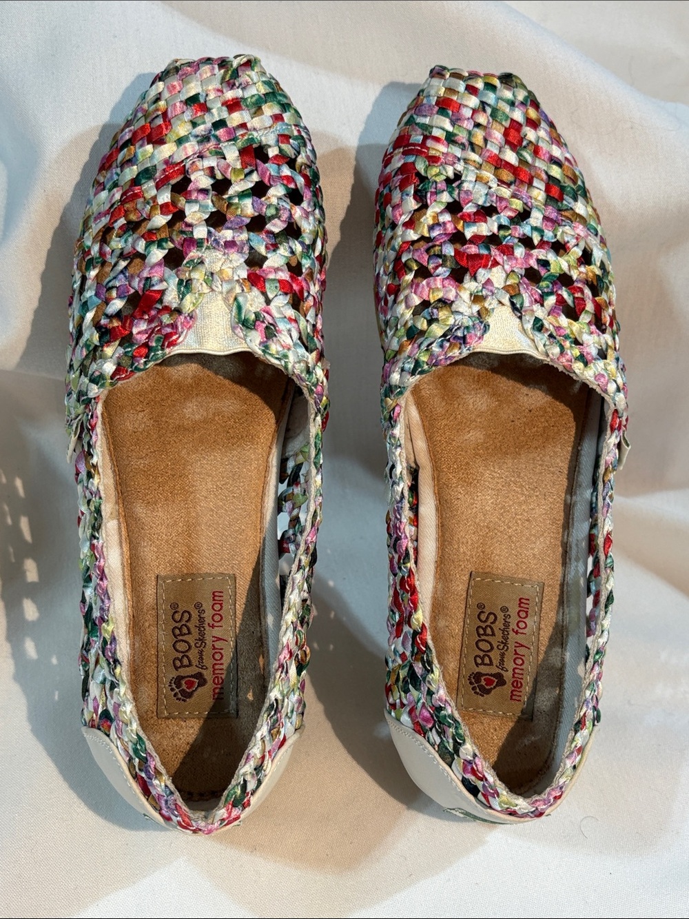 Skechers BOBS Multicolor Woven Slip-On Flats - size 6.5 Summer Knit - Picture 4 of 11